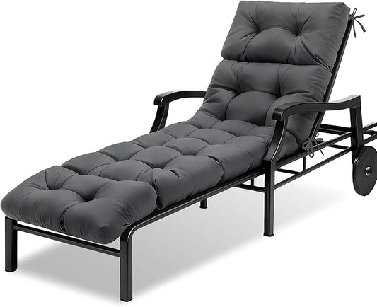 MTMR Chaise Lounge Chair Cushion Outdoor, Waterproof Seat Cushions for Patio Furniture, Non-Slip Outdoor Replacement Pad for Lawn Pool Wicker Couch Loveseat, Thick Long Lounge Cushion, Dark Grey