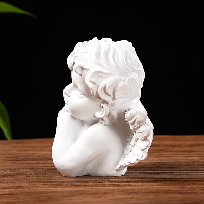 BRABUD Resin White Angle Statue Praying Cherub Statue Indoor Outdoor Home Garden Wings Angel Decoration Figurine Collection 5.1'' TQGJBS69