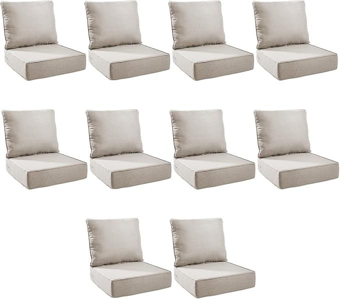 Outdoor Cushion Set for Furniture Patio Furniture, UV Resistant, Water Resistant - 6 Inch Thick Foam Garden Cushions– 24x24 Inch Patio Seat Covers for Chair/Sofa/Couch | Beige | 10-Pack |