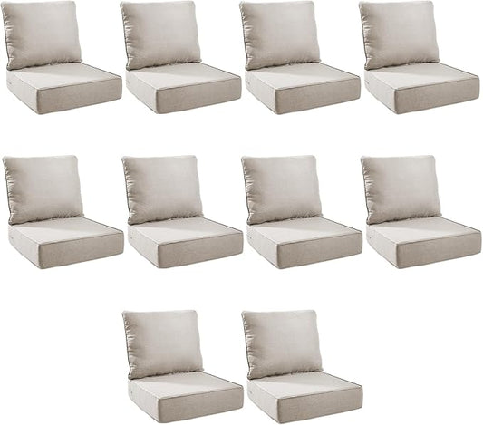 Outdoor Cushion Set for Furniture Patio Furniture, UV Resistant, Water Resistant - 6 Inch Thick Foam Garden Cushions– 24x24 Inch Patio Seat Covers for Chair/Sofa/Couch | Beige | 10-Pack |
