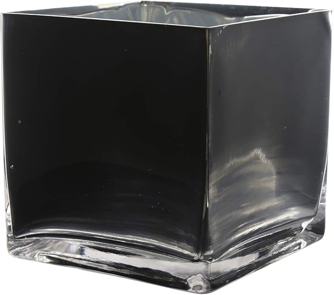 WGV Cube Glass Vase, Candle Holder, 5"x5"x5", Black Elegant Floral Accent Container Planter Terrarium Storage for Wedding Party Ceremony Event Office Home Decor, 1 Piece