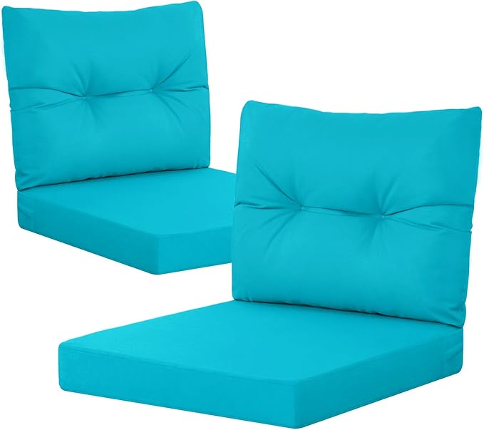 YEFU 24x24 Outdoor Cushions for Patio Furniture: Waterproof Fade Resistant Outdoor Seat Cushions Set of 2 - Olefin Deep Seat Paio Cushion Pads Replacement with Ties for Chair Sofa Couch(Blue)