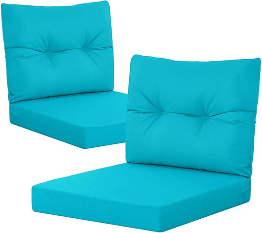 YEFU 24x24 Outdoor Cushions for Patio Furniture: Waterproof Fade Resistant Outdoor Seat Cushions Set of 2 - Olefin Deep Seat Paio Cushion Pads Replacement with Ties for Chair Sofa Couch(Blue)