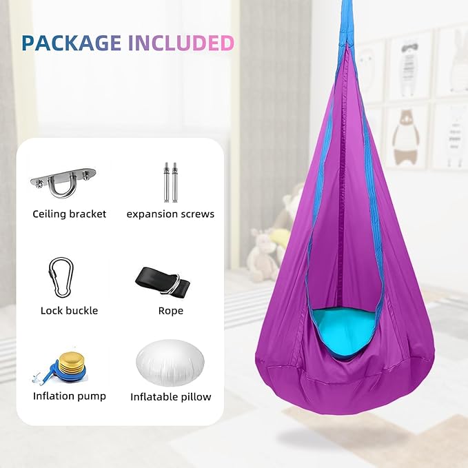 Kids Swing Seat Hammock Chair Indoor Outdoor Hanging Chair for Children (Purple)
