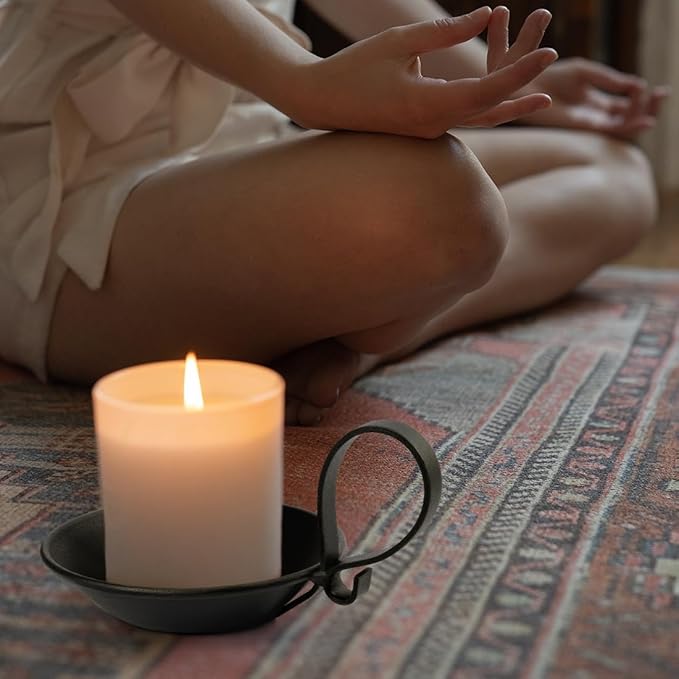 2PCS Matte Black Iron Pillar Candle Holders, with Handle, Simple Industrial Style ，Table Centerpiece Decoration