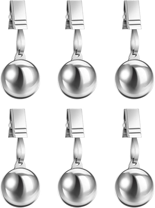 Yamrots Tablecloth Weights, Tablecloth Weights Hangers, Stainless Steel Balls with Rust-Resistant Clip for Decoration, Outdoor Picnic, Garden Flag, Useful Fixed Fabric Tools at Outside Events (6)