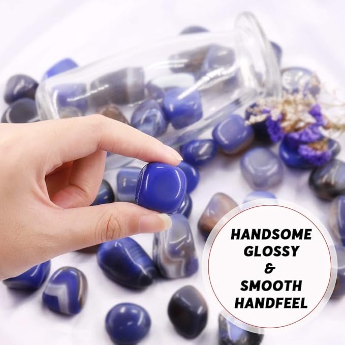 Hilitchi Blue Agate Stone Tumbled Stones for Plants Cacti & Succulents Bedding, Vase Filler, Landscape Bottom Decoration (About 1lb(455g)/Bag)