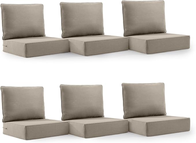 6" Thick Outdoor Cushion, 24*24*6" Patio Furniture Cushions with Waterproof Patio Furniture Cushions with Removable Cover, 28D High Density Patio Cushion for Outdoor Furniture, Gray-6pcs