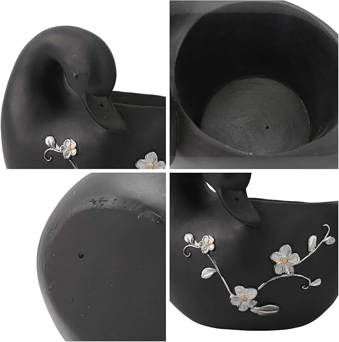 Swan Flower Pot - Unique Resin Sculpture, Enchanting Decorative Garden Planter, Elegant Swan Vase for Succulents & Air Plants, Indoor/Outdoor Use, Durable & Whimsical Design (Black)