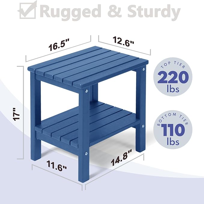 PASAMIC 2-Tier Adirondack Square Outdoor Side Table, HDPE Small Outdoor Table, Patio End Table for Patio, Pool, Backyard, Weather-Resistant (Navy Blue)