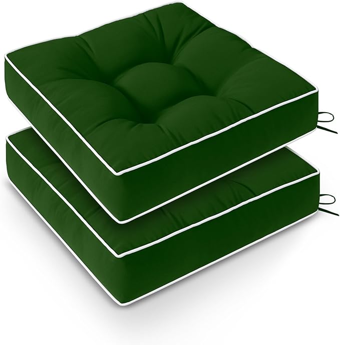 Wellsin Outdoor Chair Cushions Set of 2, Patio Cushions for Outdoor Furniture, Tufted Waterproof Outdoor Chair Pads, 19 x 19 Inch, Forest Green