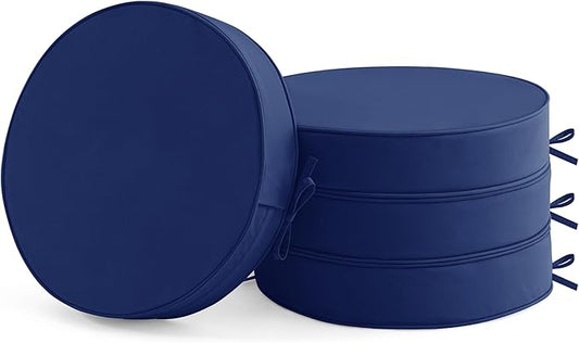 Outdoor Bistro Chair Cushions Set of 4, 15" D x 3" H Round Chair Cushions Waterproof and Fade Resistant Chair Cushion Pads with Non-Slip Ties and Removable Covers for Garden, Navy Blue