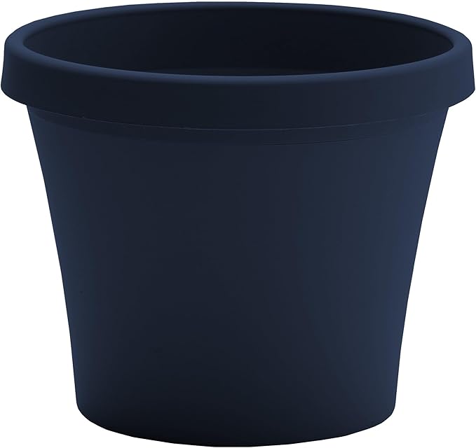 Bloem Terra 12" Diameter Round Navy Resin Planter Pot with Drainage Holes for Indoor and Outdoor Gardening
