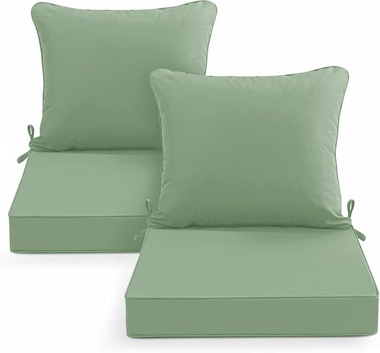Outdoor Chair Cushions Set of 2, Waterproof Back Pillow and Seat Cushion Set for Patio Furniture, Outdoor Sofa Replacement Cushions with Removable Cover, 24 x 24 Inch, Sage Green