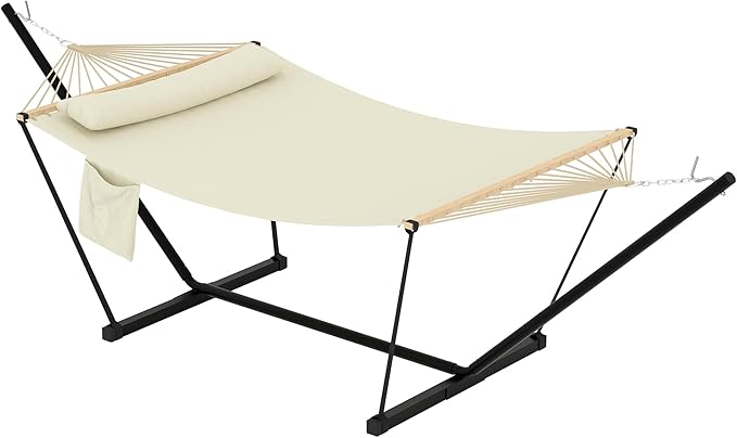 GarveeLife Outdoor Double Hammock with Heavy Duty Adjustable Steel Stand, Portable 2 Person Hammock for Patio Garden Beach Backyard