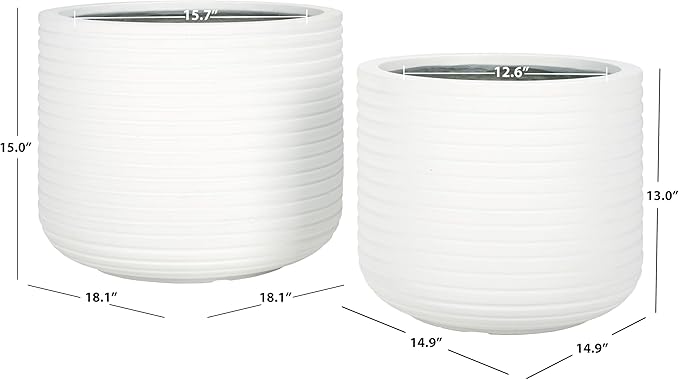 SAFAVIEH Outdoor Collection Nardo White Cement Ficonstone Planter Pot Set of 2