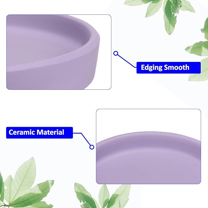 3 Pack Planter Saucers - Ceramic Plant Tray Flower Pot Drip Trays Round Apply to Outdoor/Garden (4/5/6inch, Purple)