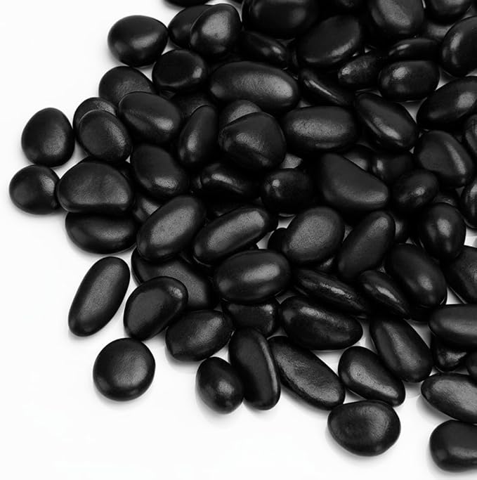 Onlyfire 2 lb Black Polished Pebbles, 3/8" Natural Decorative River Rocks for Plants, Vases, Aquarium, Succulents and Outdoor Garden Landscaping