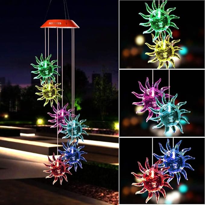 Sun Solar Wind Chimes Outdoor - Perfect for Garden, Patio and Terrace - Gift for Her: Mom, Grandma, Sister, Aunt, Wife, Friend