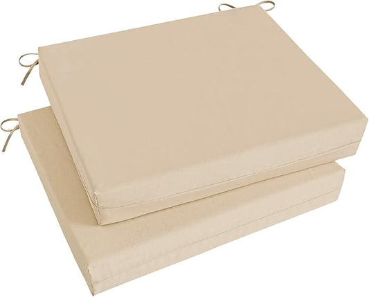 Basic Beyond Outdoor Chair Cushions Set of 2, Square Corner Outdoor Cushions for Patio Furniture, Water Resistant Patio Chair Cushions with 2 Ties, 18.5x16x3, Beige