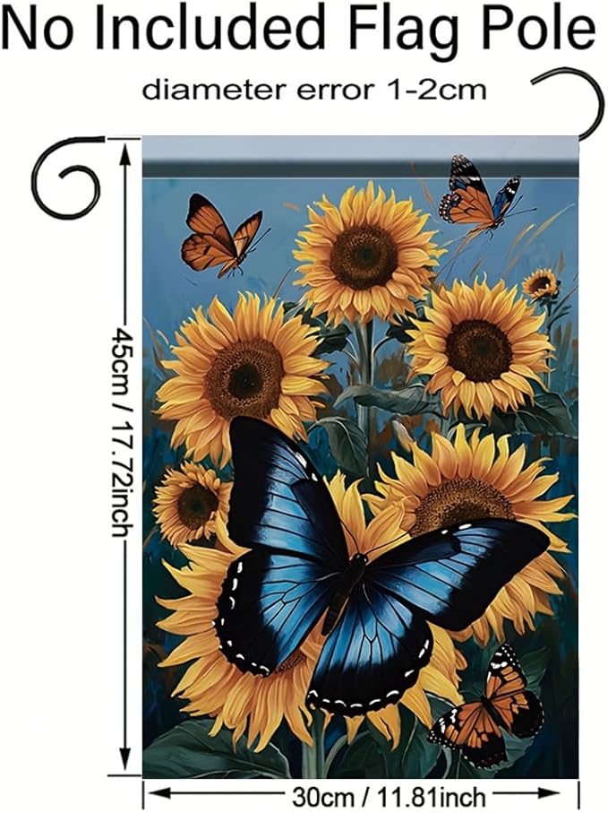 Sunflower Butterfly Garden Flag 12x18 Inch Double Sided Outdoor Yard Banner Blue and Orange Butterfly with Sunflowers for Spring Summer Patio Porch Lawn Home Decoration