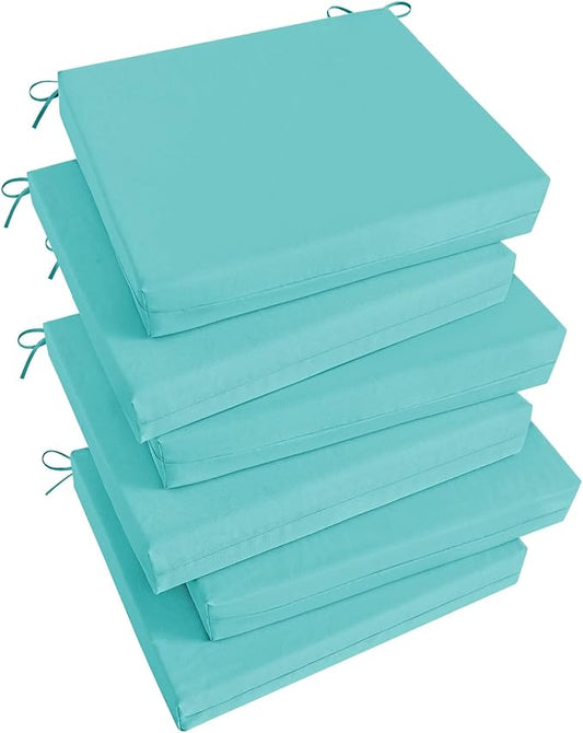 Basic Beyond Outdoor Chair Cushions Set of 6, Square Corner Outdoor Cushions for Patio Furniture, Water Resistant Patio Chair Cushions with 2 Ties, 18.5x16x3, Teal