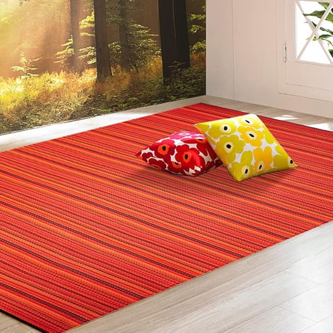 Reversible Outdoor/Indoor Plastic Rug Plastic Straw Rug Waterproof Portable Mat, Easy to Clean and Fold,Perfect for Garden, Patio, Picnic, Decking-（Red，8x10Ft）