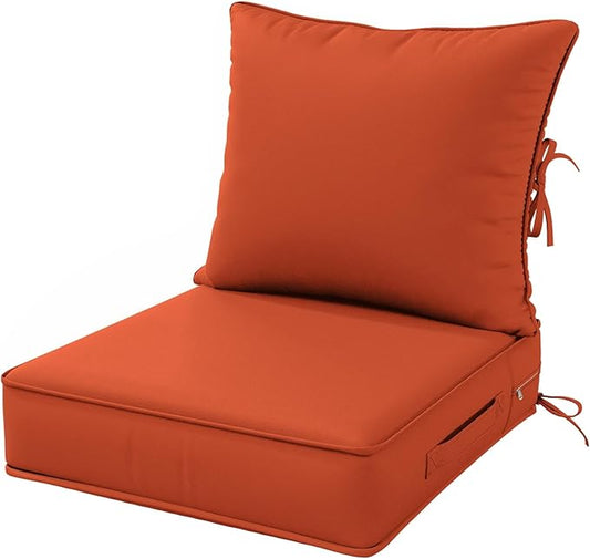 Outdoor Patio Chair Cushions Set 22 L X 24 W X 4 H Waterproof & Fade Resistant Deep Seat and Back Cushions with Removable Covers Outdoor Seat Cushion Set for Chairs and Sofas