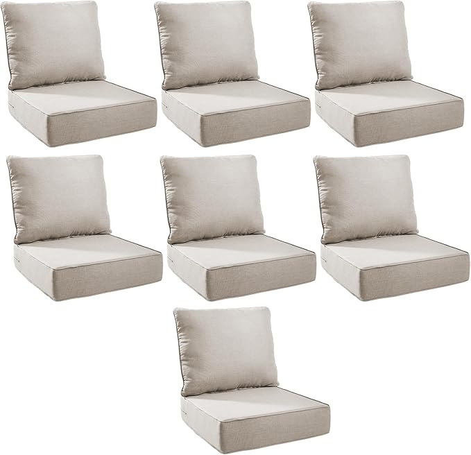 Outdoor Cushion Set for Furniture Patio Furniture, UV Resistant, Water Resistant - 6 Inch Thick Foam Garden Cushions– 24x24 Inch Patio Seat Covers for Chair/Sofa/Couch | Beige | 7-Pack |