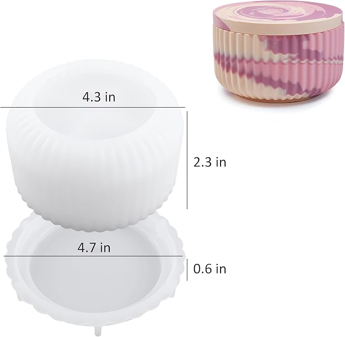 Cup Shape Candle Jar Silicone Mold with Lid, Handmade Storage Bowl Resin Mould, Flower Pot Vase Concrete, DIY Plaster Cast Cement Rings Jewelry Storage Box Mold (Flate Vertical)