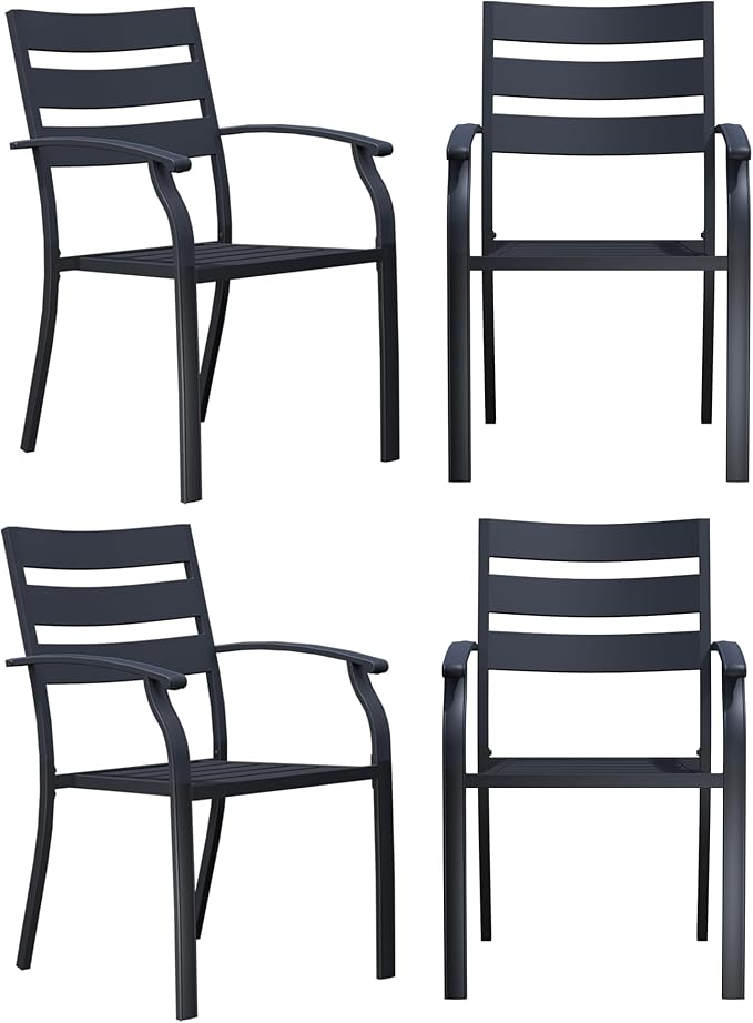 Patio Dining Chairs Set of 4, Black Stackable Outdoor Dining Chairs, Metal Patio Furniture Set for Garden Backyard Lawn Deck Support Over 300 lbs