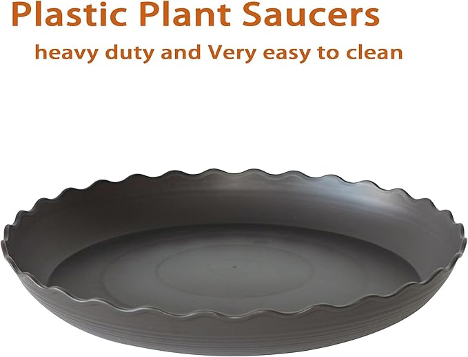 4 Pack of 14 inch Plant Saucer Plant Tray, Plastic Plant Saucer, Heavy Duty Plant Tray for Pots, Plant Saucers for Indoors Planter, Garden Water Plate Bowls for Gallon Grow Bags (Brown)