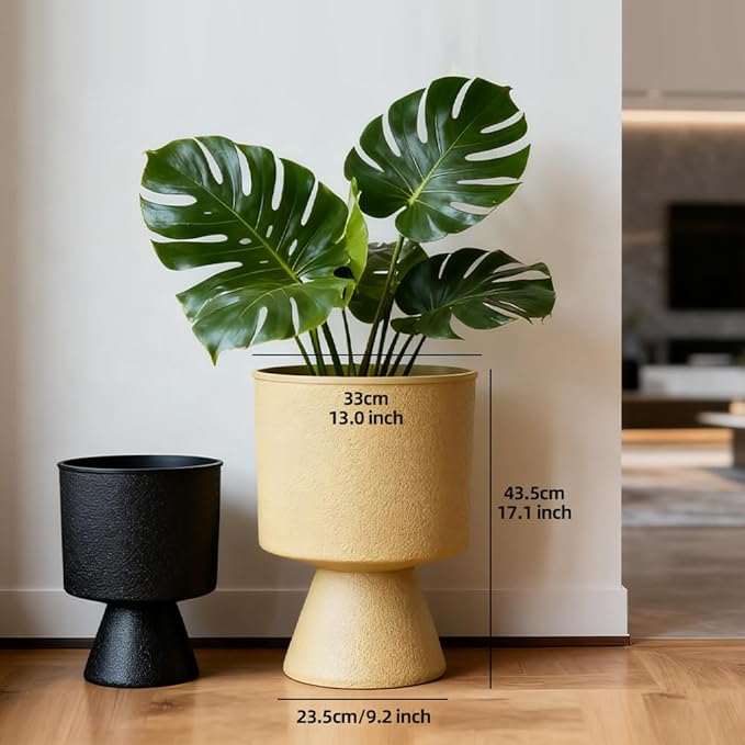 Lookat Modern Hourglass Planter, Indoor Decorative Plastic Plant Container, Textured Metal Look, Contemporary Home Garden Pot (GLOD, CUP003 Small+Medium)