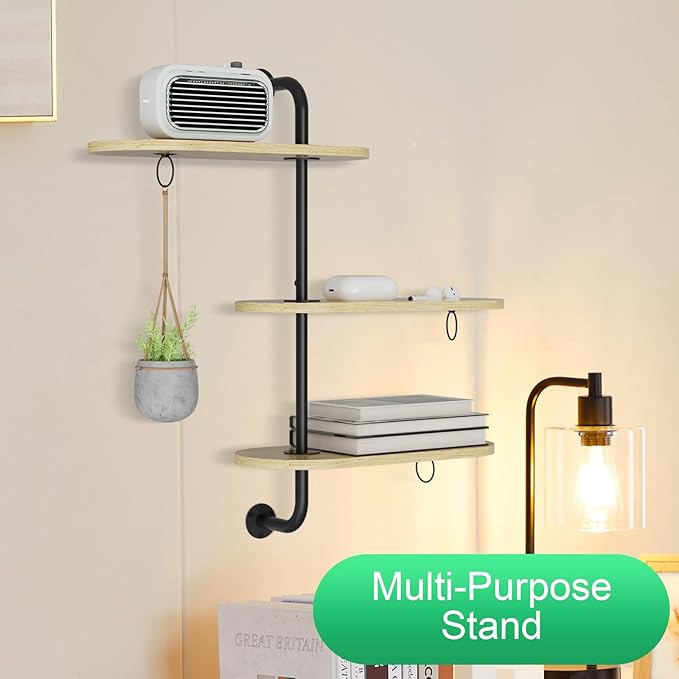 Rotating Window Plant Shelves with 3 Anti-slip Mats, 3 Tier Plant Stand Indoor Outdoor, Wooden Window Plant Shelf with 3 Circle Hook, Hanging Plant Holder for Window, Potted Plants, Flowerpots (Oak Color, 3 Tier)
