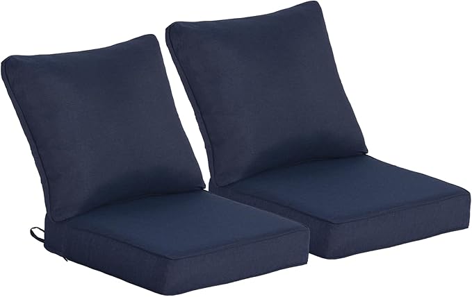 24x24 Inch Outdoor Deep Seat Cushions Set of 2,Thick High-Density Foam, Removable Cover with YKK Hidden Zipper,Water-Resistant UV-Resistant Polyester for Patio Furniture,Midnight
