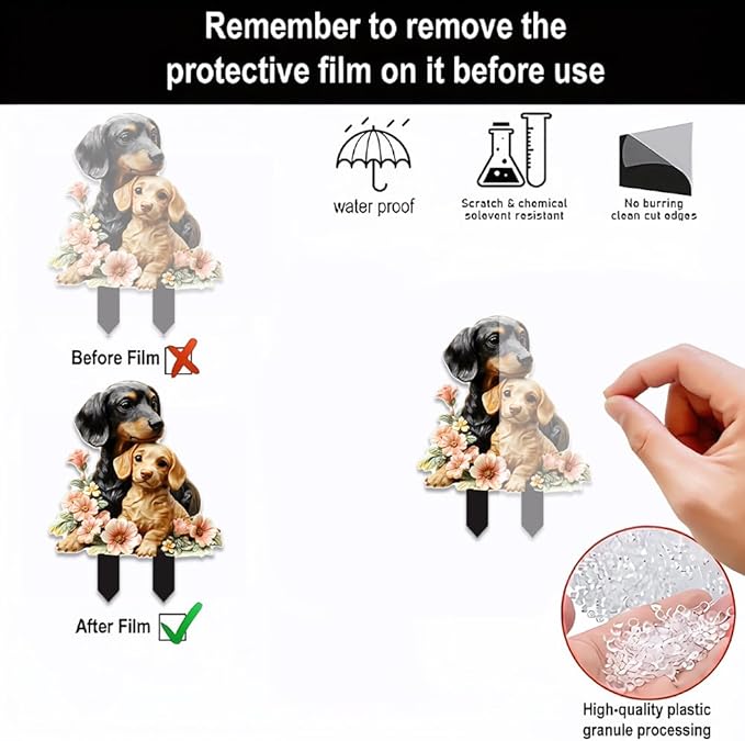 Garden Stake Decor, Acrylic 2D Flat Animal Statue, Fairy Sculptures Ornament Indoor Outdoor Yard Lawn Pot Plant Decorative Accessories (Two-Dogs)