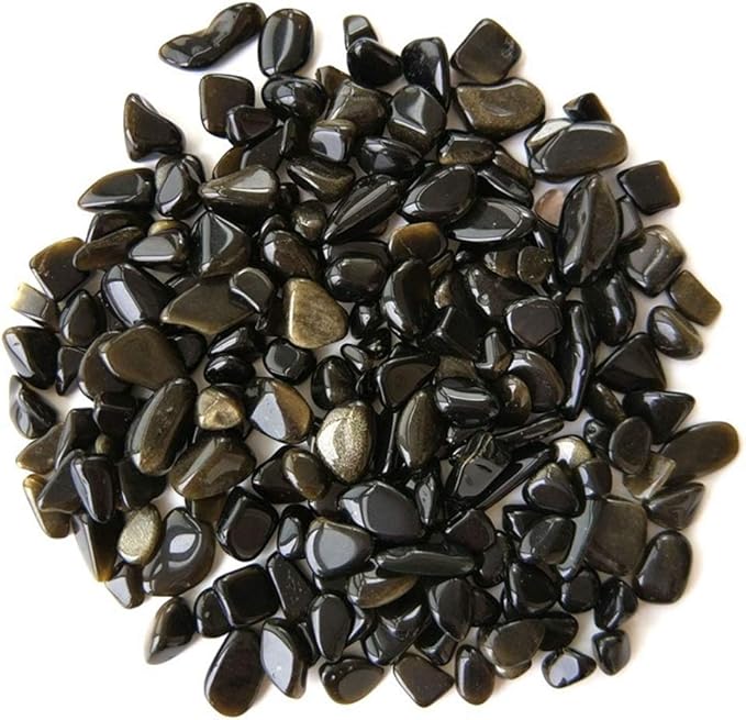 IMALY Gold Obsidian Tumbled Chips Stone Polished Crushed Healing Crystal Quartz Pieces Irregular Shaped Stones for Home Decorative Stones Vases Plants Succulents 0.5lb