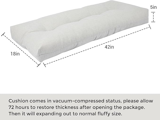 FUNHOME Outdoor Bench Cushion 42 x18 inch with Non-Slip Grips,Water Resistant Porch Swing Cushion,Bench Pillow Pads,Tufted Cushions for Patio Garden Furniture,42" Seat Cushions(Cloud Gray)