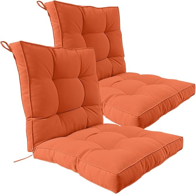 2 Piece Outdoor Patio Chair Cushions, Fade Resistant Outdoor Cushions for Patio Furniture, 6 inch Thickened Rocking Chair Cushions Set (Orange, 24x24x6 inch - 2 Pieces)
