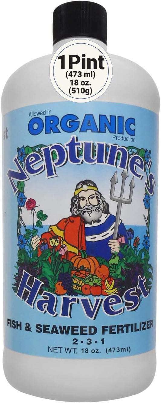 Neptune's Harvest Fish & Seaweed Liquid Fertilizer (2-3-1) - 18oz Pint - Plant Food for Garden - Indoor & Outdoor Organic Plant Fertilizer for Vegetables, Flowers, Fruit, Trees & Lawns