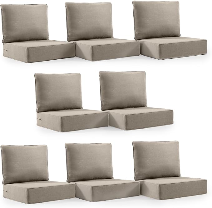 6" Thick Outdoor Cushion, 24 * 24 * 6" Patio Furniture Cushions with Waterproof Patio Furniture Cushions with Removable Cover, 28D High Density Patio Cushion for Outdoor Furniture,Gray-8pcs