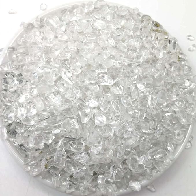 IMALY Clear Quartz Tumbled Chips Stone Polished Crushed Healing Crystal Quartz Pieces Irregular Shaped Stones for Home Decorative Stones Vases Plants Succulents 0.5lb