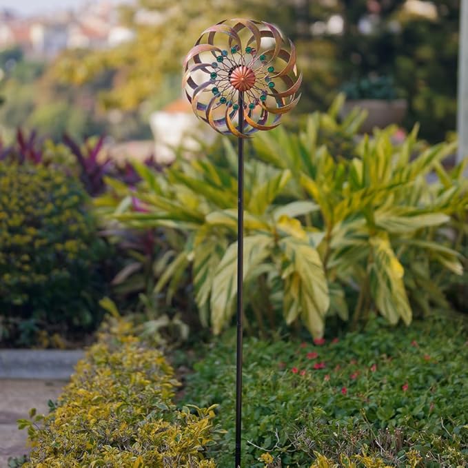 VEWOGARDEN Garden Metal Wind Spinners Outdoor Kinetic Wind Sculptures & Spinners for Yard Lawn Patio Decorations, Copper Green