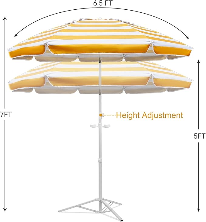 AMMSUN Shade Umbrella, Premium Portable Umbrella with Stand, 6.5ft Lightweight Free Standing Canopy for Sporting Games, Adjustable Instant Sun Protection and Easy to Carry, Stripe Yellow