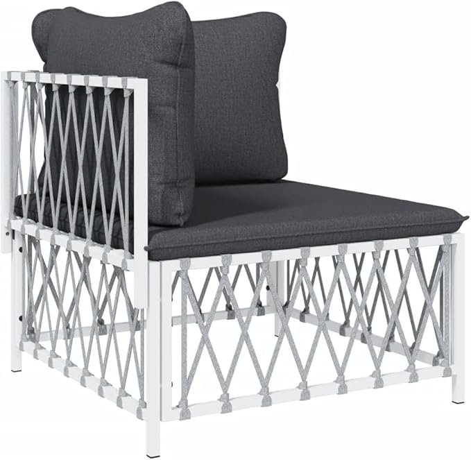 SKM 4 Piece Garden Lounge Set with Cushions White Steel (Weight-68KG)-6820