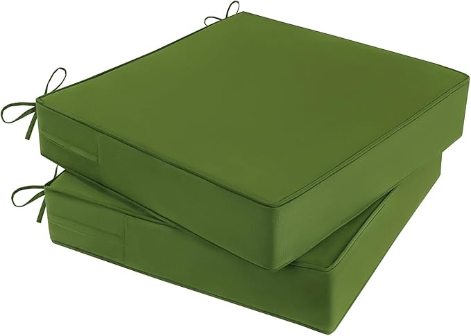 Outdoor Chair Cushions Set of 2 for Patio Furniture 19x19x4 Inch Waterproof Patio Chair Cushion 3 Year Color Fastness Square Elastic Foam Garden Couch Pads with Ties and Handle,Green