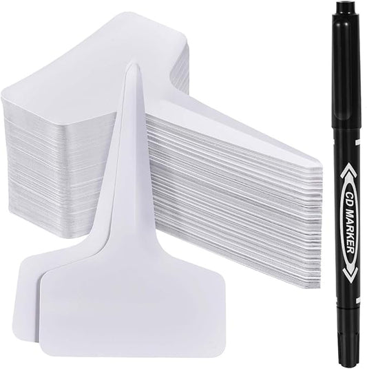 WSSROGY 120 Pcs T-Type Plastic Garden Plant Labels Tags Markers with Marker Pens for Outdoor Plants Name