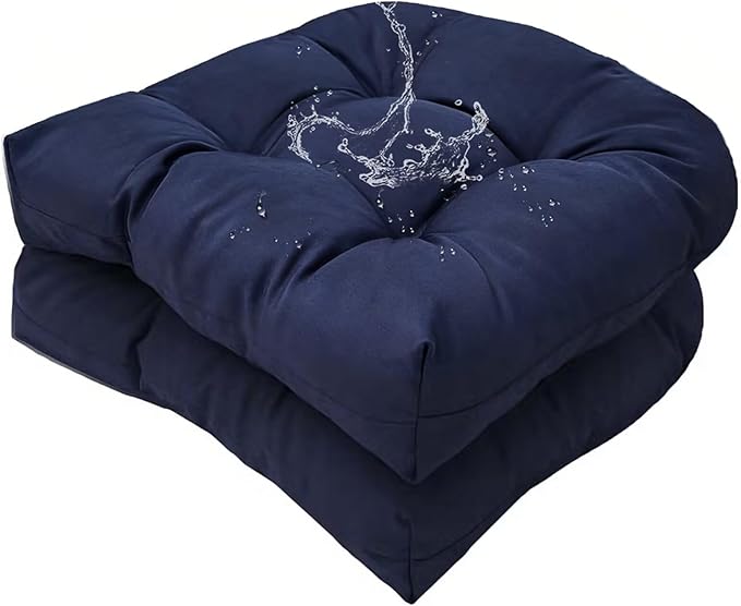 18 x 18 Outdoor Seat Cushions Set Waterproof Patio Seat Pad Navy Blue Rocking Chair Cushion with Ties for Indoor Outdoor, Set of 2