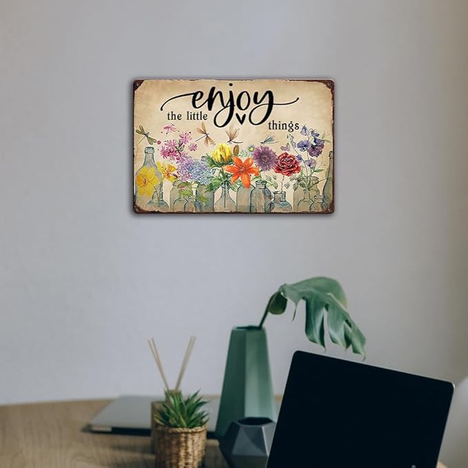Ykfss Funny Garden Signs Outdoor Wall Decor For Patio Metal Signs For Outside Porch Tin Signs Enjoy The Little Things Sign Garden Decorative Plaque Farmhouse Kitchen Flower Hanging Sign 8x12 Inch