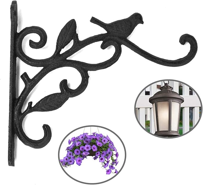 DEWEL Iron Hanging Plant Hook Rust Resistant Wall Decorative Bracket，Hanging Basket Hanger Hook for Flower Pots Bird Feeder Wall Hanging Hook for Outdoor Lantern Planters Wind Chimes Home Décor